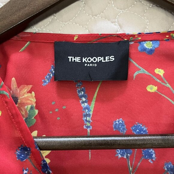 NWOT The Kooples Pleated Red Floral Cropped Top Blouse Size 1 Long Sleeve - Picture 4 of 12